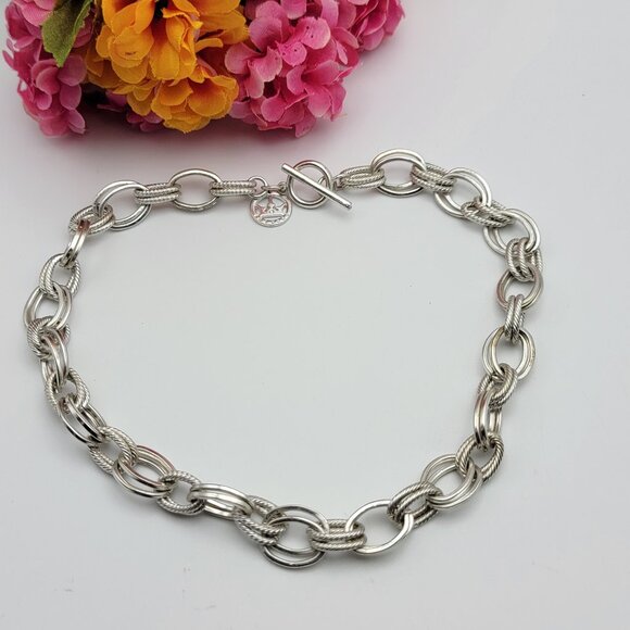 Crown Trifari Statement Choker Necklace Silver Tone Double Link Toggle - Picture 1 of 5